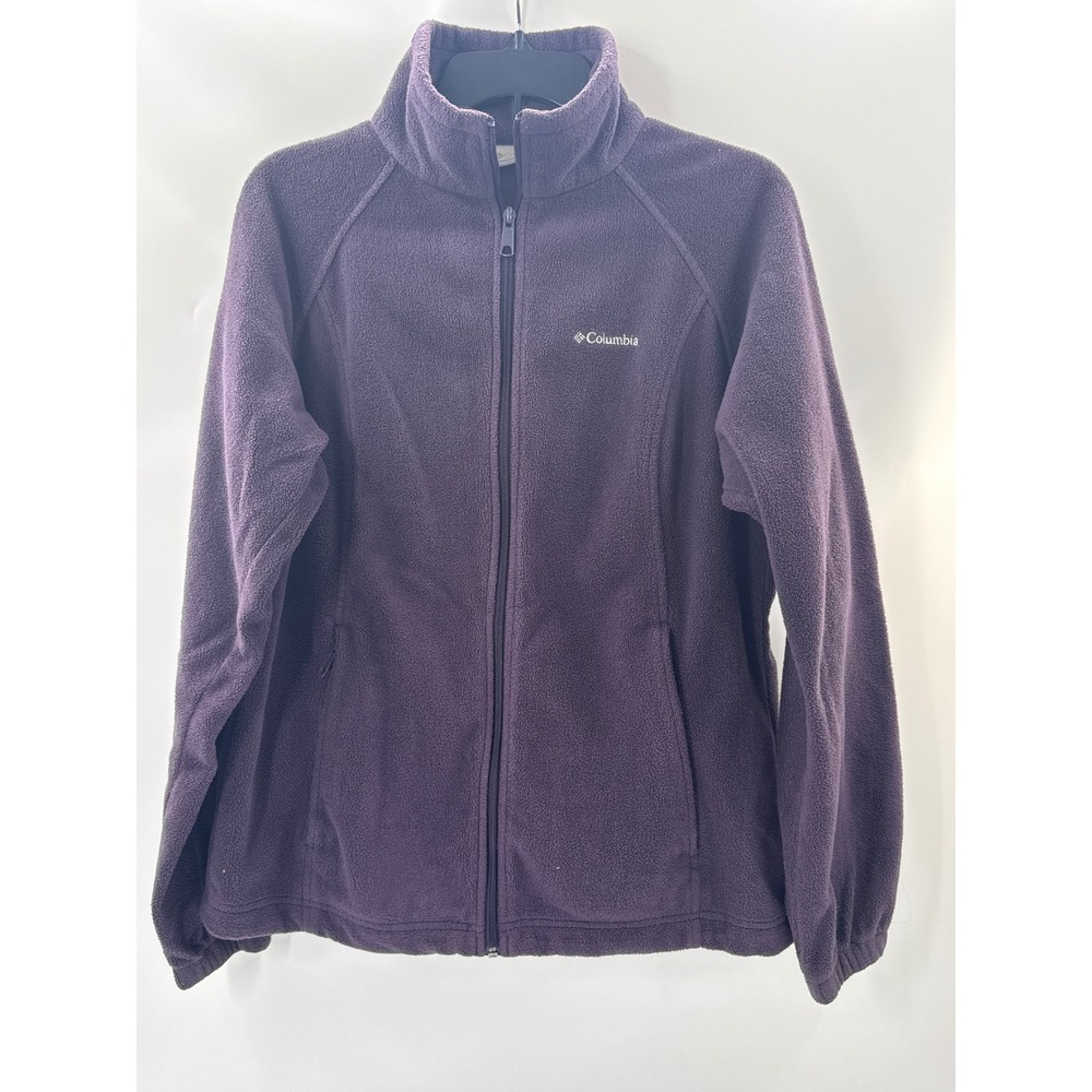 Columbia Womens Purple Full Zip Fleece Jacket Size L Mock Neck Outdoor Layer